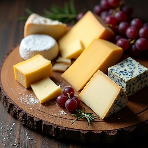 Assortimento di formaggi valdostani su un tagliere di legno